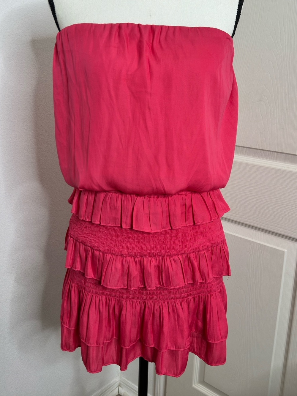The Impeccable Pig Strapless Hot Pink Ruffle Dress